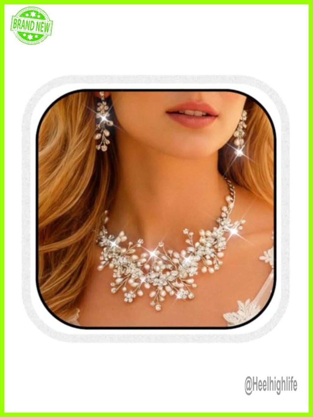 Rhinestone Pearl Jewelry Set Silver Necklace Earrings Bridal Wedding Prom Formal